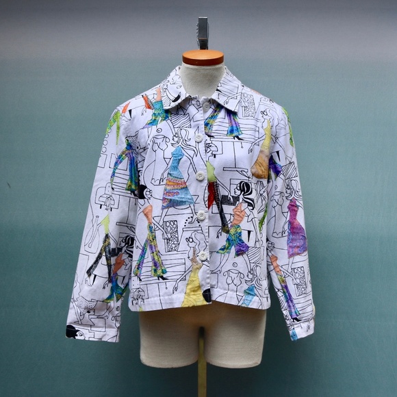 Vintage Jackets & Blazers - Vintage Mod Illustration Embellished Jacket Sz M